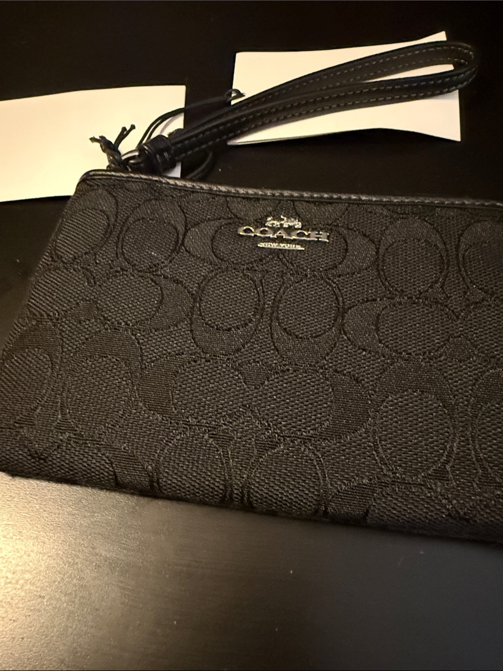Coach Black Signature Jacquard Wristlet